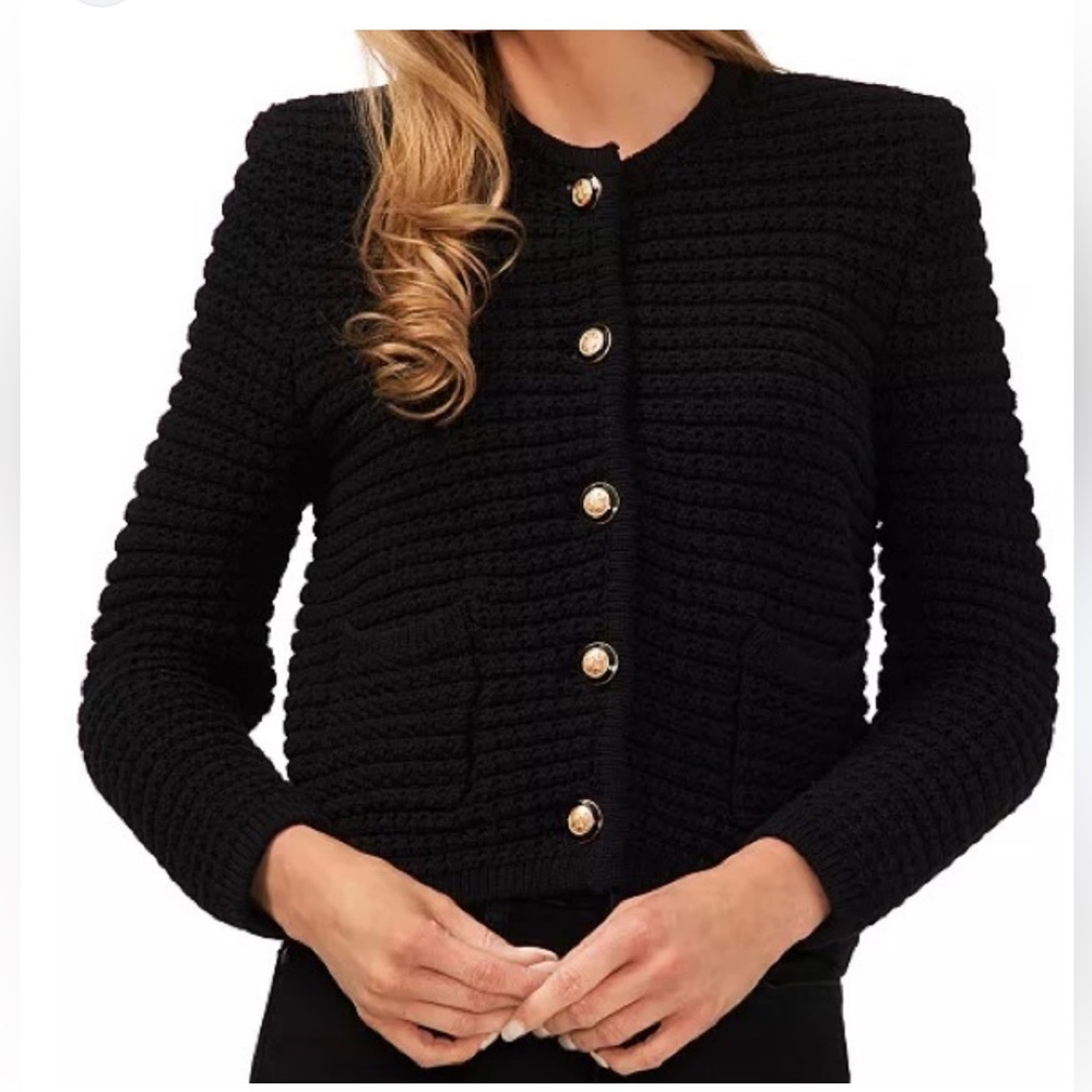 Joie Black Sweater Blazer with Gold Buttons